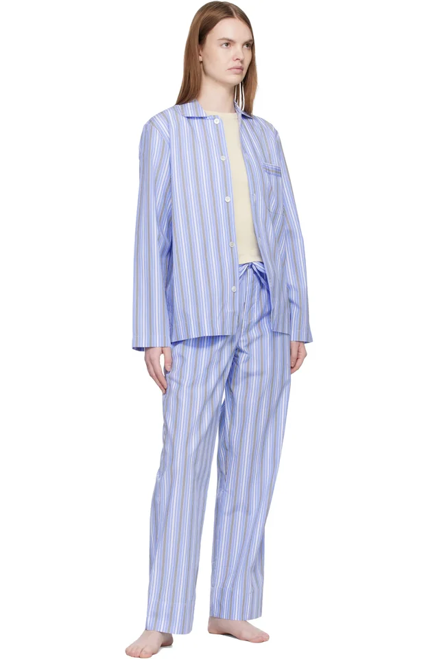 Tekla Blue & White Poplin Pyjama Pants, photo 4 of 4 from SSENSE