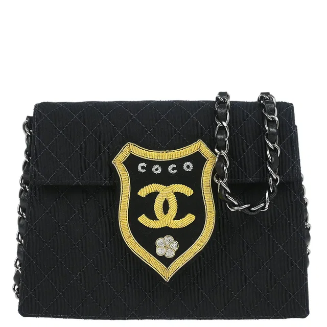 Chanel 2004-2005 Black Canvas Emblem Shoulder Bag in Black Canvas from AMORE Vintage Tokyo