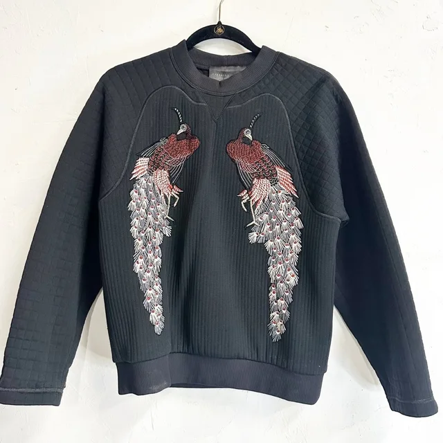 Proenza Schouler Crewneck Black Sweater Embroidered Peacocks Women's 0 in black from Poshmark