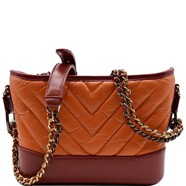 Chanel Gabrielle Small Aged Calfskin Leather Hobo Crossbody Bag Orange in Orange Calfskin from Dallas Designer Handbags