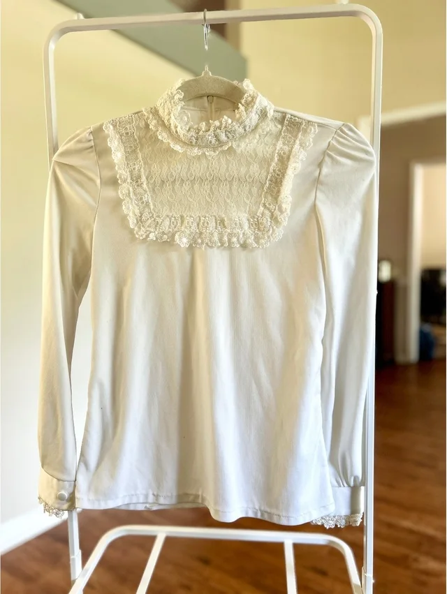 Chanel Vintage White Lace High Neck Long Sleeve Top in white from Poshmark