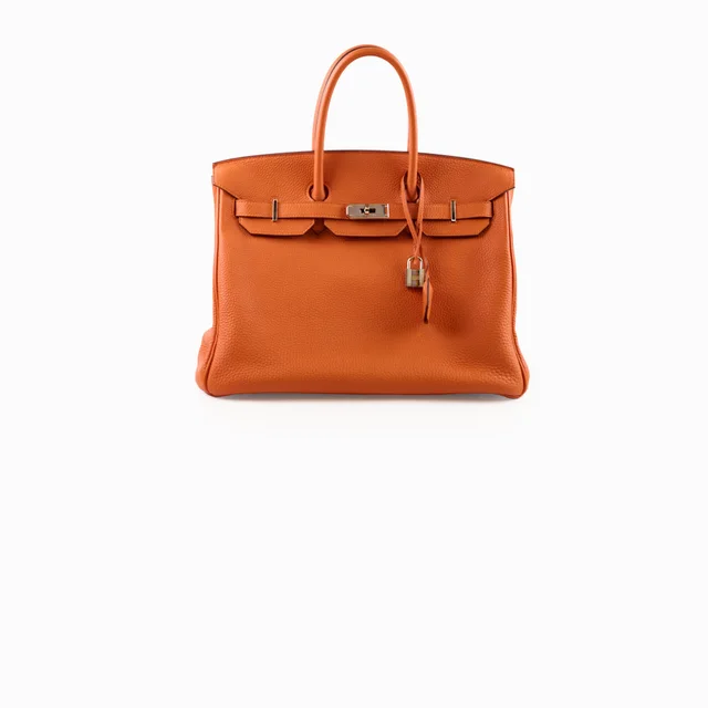 Hermès Birkin 35 Orange PHW - R Square in Orange Clemence leather from The Purse Affair
