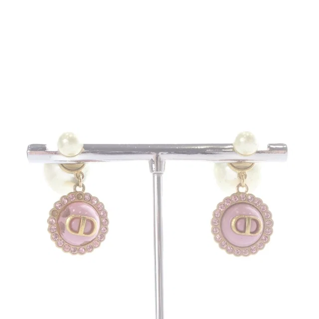 Dior Faux Pearl CD Logo Earrings Pink Gold in Pink from The Reluxe
