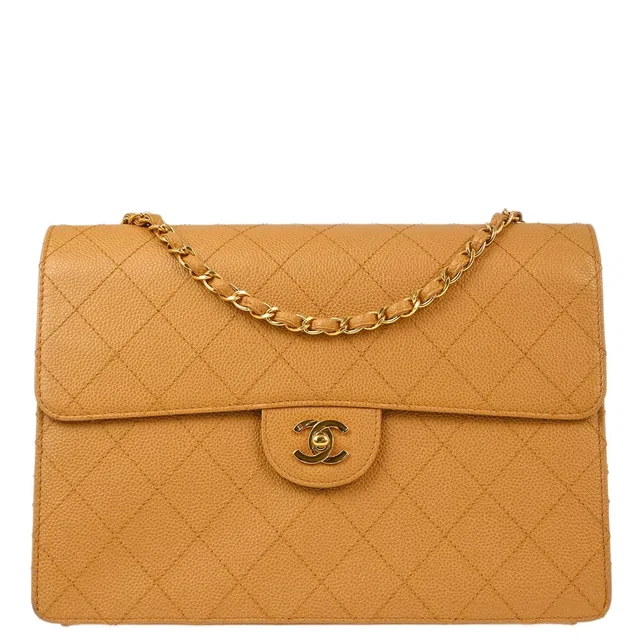 Chanel 1997-1999 Beige Caviar Single Flap Shoulder Bag in Beige Caviar leather from AMORE Vintage Tokyo