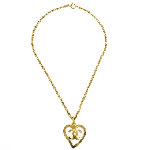 Chanel 1995 Gold CC Heart Cutout Pendant Necklace in Gold from AMORE Vintage Tokyo