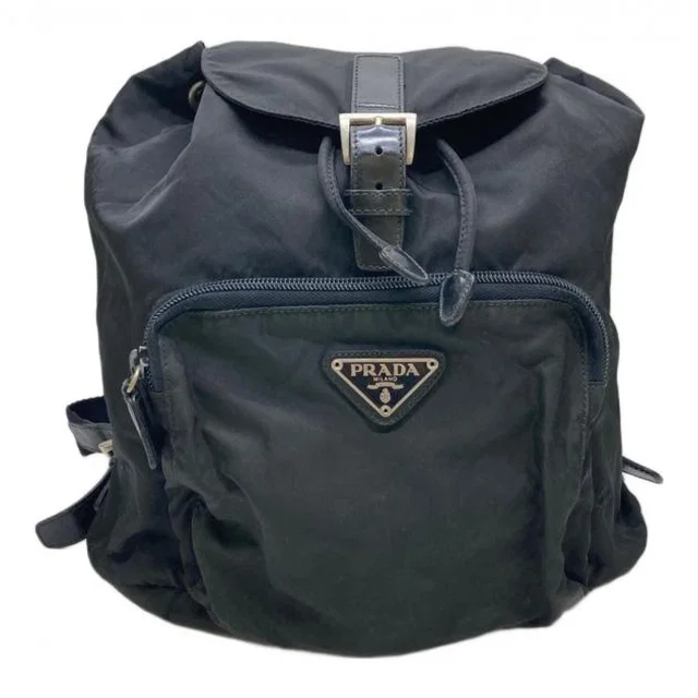 Prada Black Nylon Leather Drawstring Backpack in Black Nylon from Luxury Promise