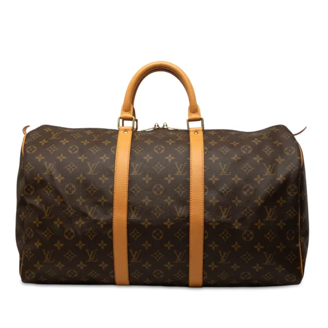 Brown Louis Vuitton Monogram Keepall 50 Travel Bag in Brown Coated canvas from Designer Revival