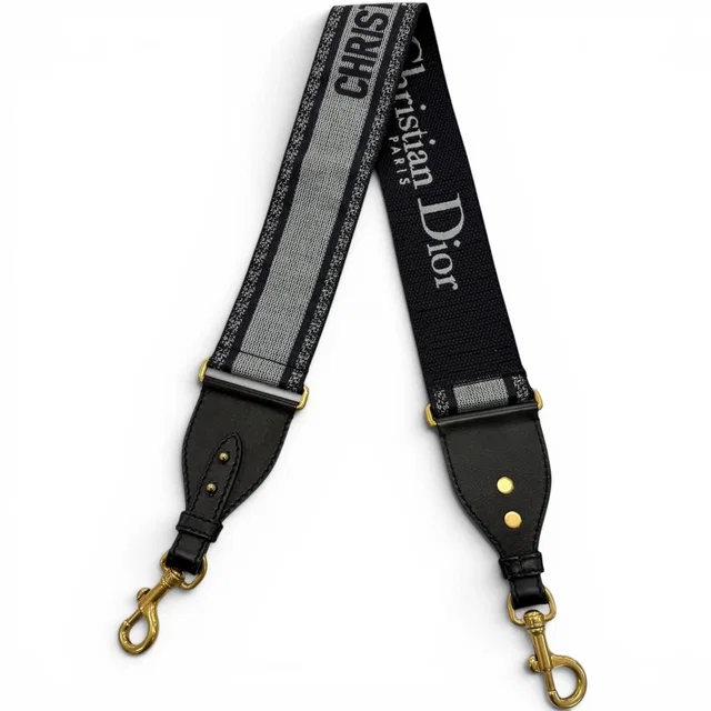 Dior Canvas Leather Embroidered Shoulder Strap Navy Gray Gold in Navy Canvas from The Reluxe