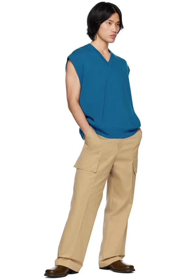 WOOYOUNGMI Blue V-Neck Vest, photo 4 of 4 from SSENSE
