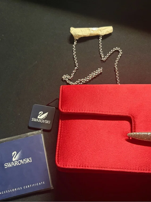 New Swarovski Irma Red Satin Crystal Evening Bag in red|gray|silver Satin from Poshmark