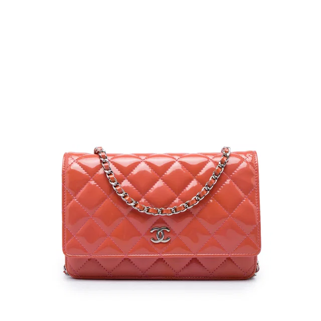 Pink Chanel CC Quilted Patent Wallet on Chain Crossbody Bag in Pink Patent leather from Designer Revival