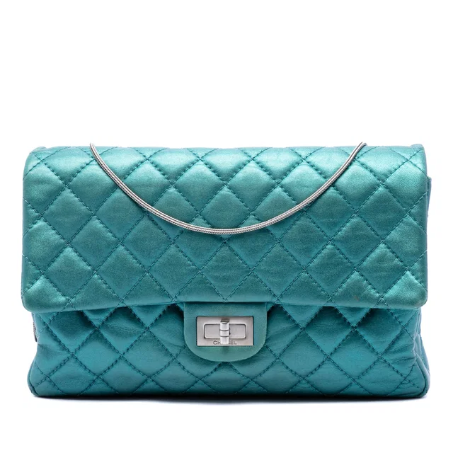 Blue Chanel Quilted Metallic Calfskin Reissue 2.55 Flap 226 Shoulder Bag in Blue Calfskin from Designer Revival