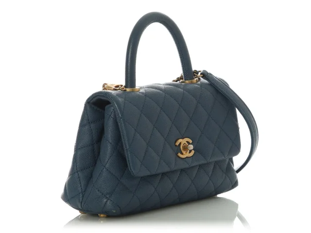 Chanel Mini Blue Quilted Caviar Coco Handle in Blue Caviar leather from Ann's Fabulous Finds, photo 5 of 9