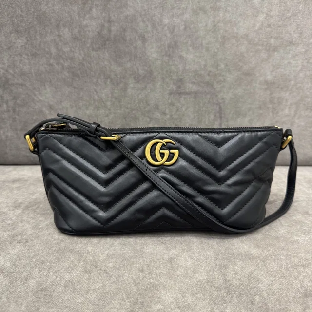 Gucci GG Black Shoulder Pochette Clutch in Black Antique GHW, Matelassé leather, Metal from Reowned