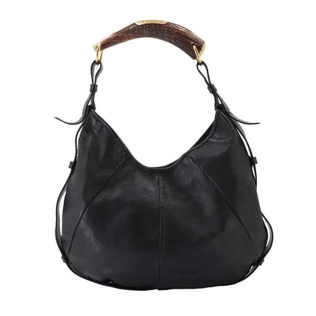 Saint Laurent Mombasa Bag Leather Black Silver in Black Leather from The Reluxe
