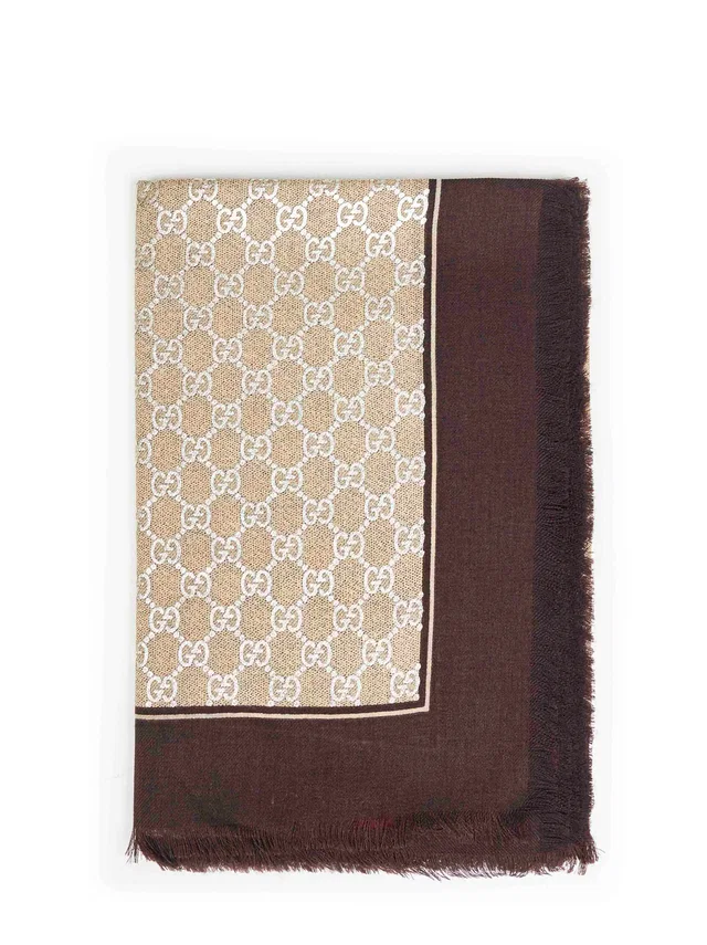 Gucci Gg Laminated Wool Shawl — Brown Shawls in Brown Wool from HEWI