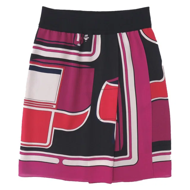 Hermès Twill Rene Coupe Geometric Skirt 36 Silk Rayon Navy Rouge Purple in Red Silk from The Reluxe