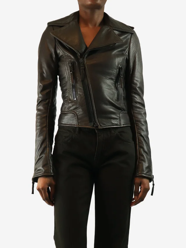 Balenciaga Brown leather biker jacket - size UK 8 in Brown Leather from Sign of the Times