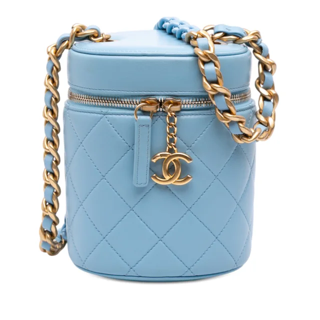 Blue Chanel Mini CC Quilted Lambskin Vertical Vanity Case in Blue Lambskin from Designer Revival