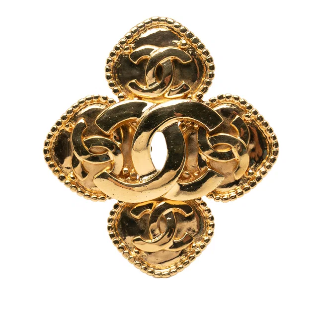 Gold Chanel Gold Plated Coco Mark Flower Brooch in Gold from Designer Revival