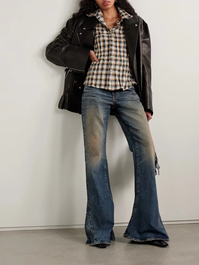 ACNE STUDIOS 2024 distressed high-rise slim-leg flared organic jeans in Blue, photo 2 of 2 from NET-A-PORTER (Canada)