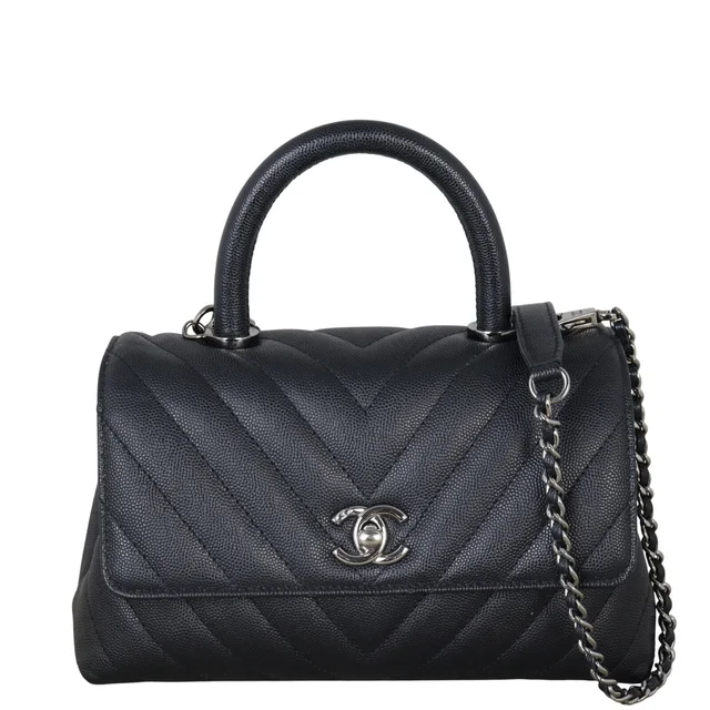 Chanel Coco Top Handle Mini Bag Chevron in Caviar leather from Luxe.It.Fwd