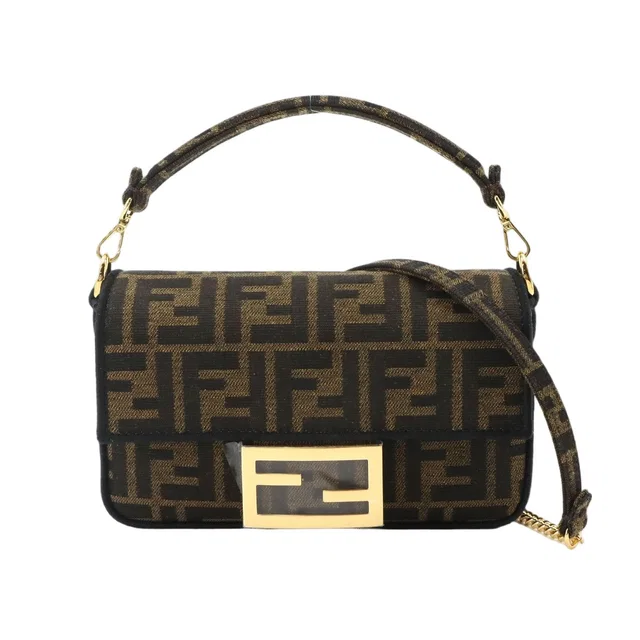 Fendi Zucca Mini Mamma Baguette 2-Way Canvas Leather Brown Shoulder Bag in Brown Canvas from The Reluxe