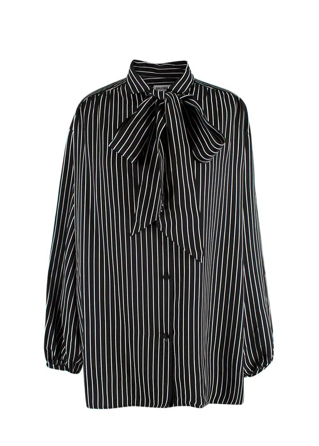 Balenciaga Black Striped Logo Oversized Shirt with Tie Detail in Black from HEWI