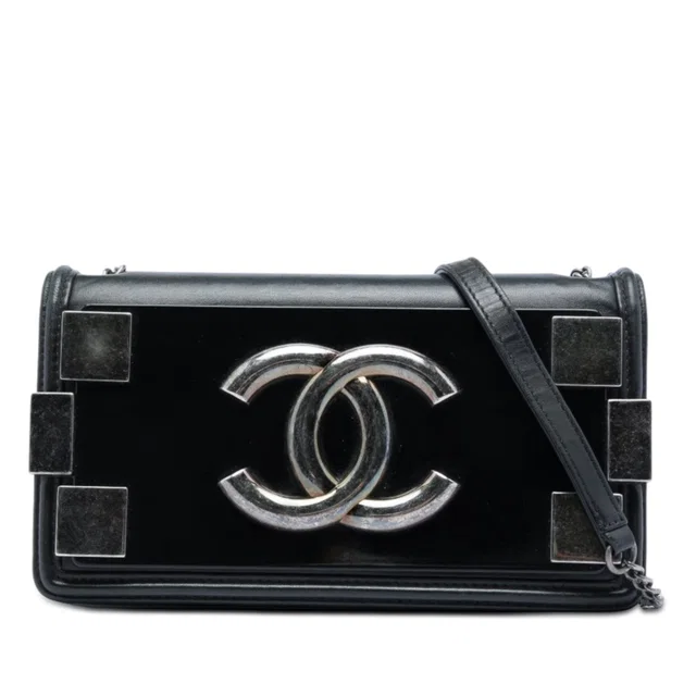 Black Chanel Lambskin and Acrylic Boy Brick Horizontal Flap Crossbody Bag in Black Lambskin from Designer Revival