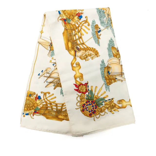 White Hermès Voiles de Lumiere Silk Scarf 90 Scarves in White Silk from Designer Revival