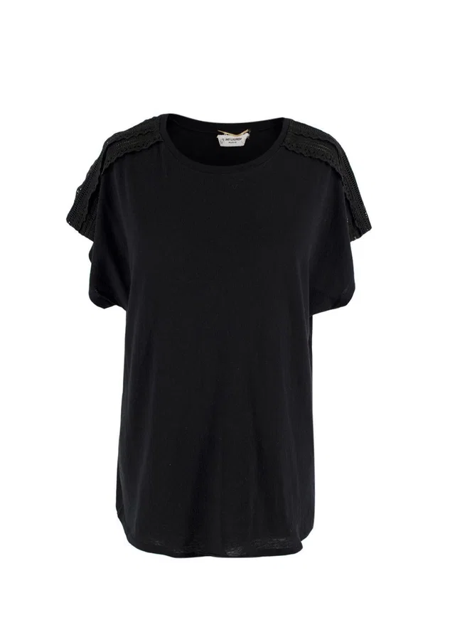 Saint Laurent Black Lace Embroidered T-Shirt in Black from HEWI