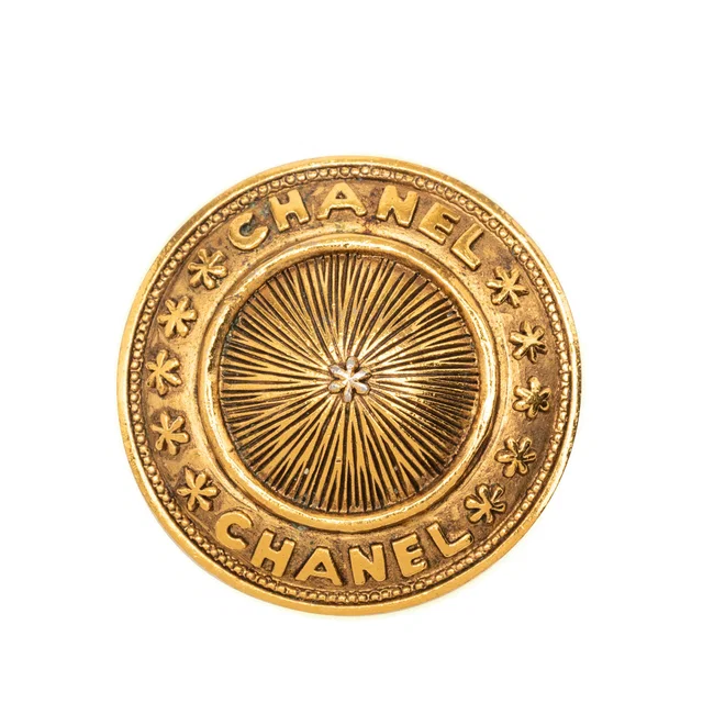 Gold Chanel Gold Plated Round Brooch in Gold from Designer Revival