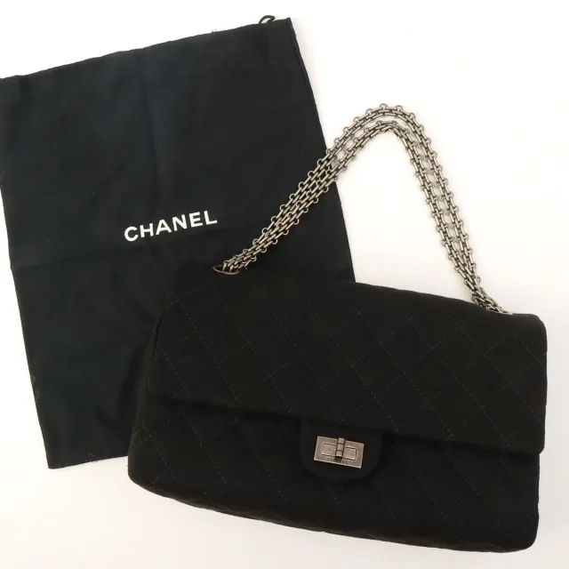 Chanel Around 2009 cotton double flap 2.55 chain shoulder bag Black from VINTAGE QOO TOKYO, photo 14 of 14