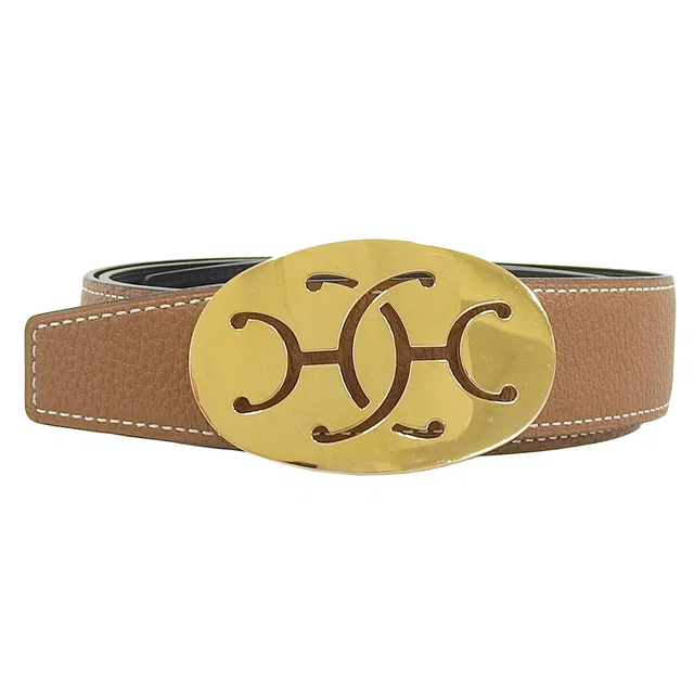 Hermès 2015 Oval Double H Buckle Belt Gold/Black in Black Epsom leather from VINTAGE QOO TOKYO