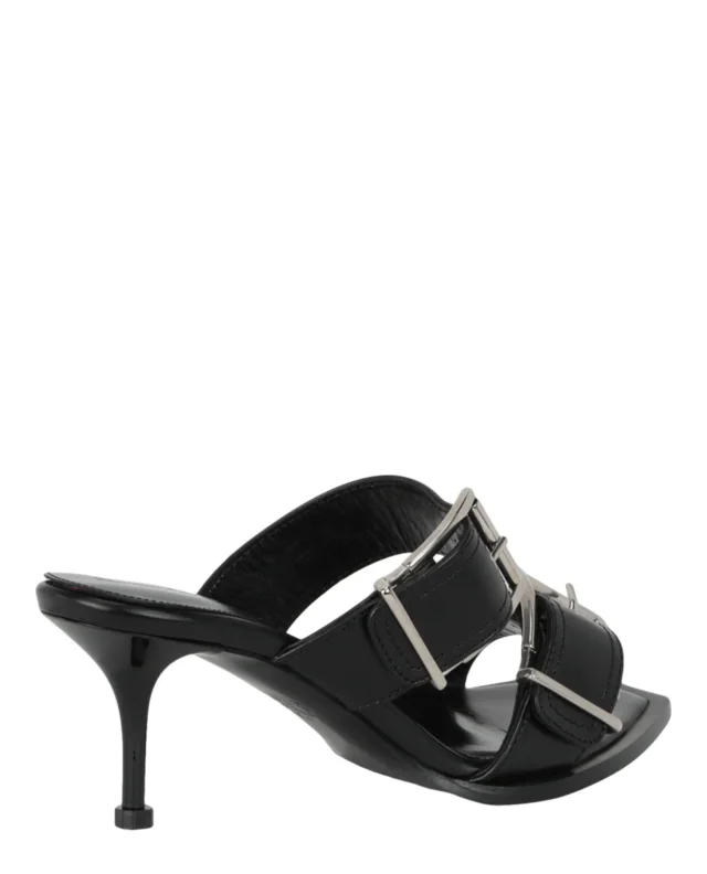 Alexander McQueen Double Buckle Punk Mules in black, photo 3 of 6 from ShopSimon