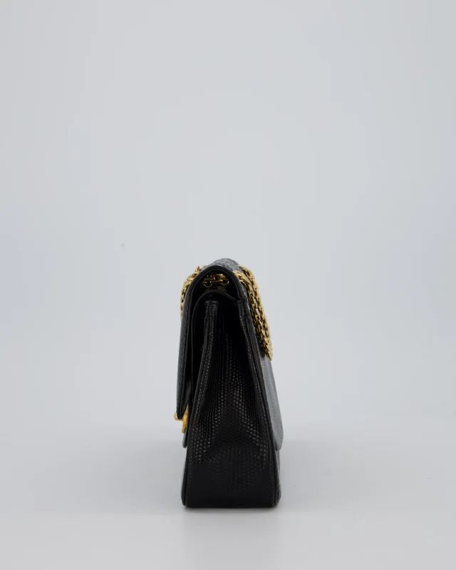 Chanel Vintage Medium Classic Flap Bag in Black Lizard from Sellier, photo 9 of 20