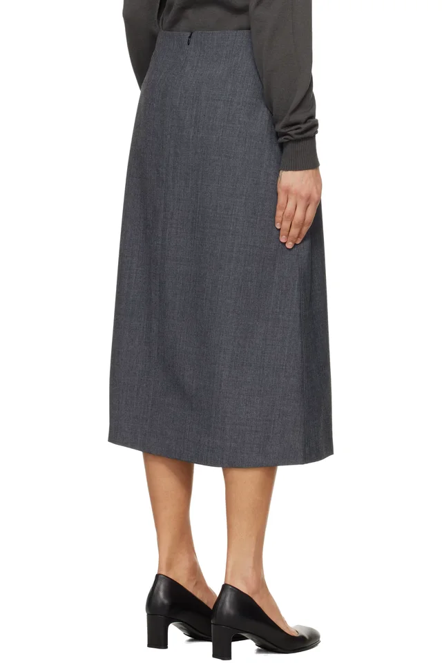 TONYWACK Gray Wool Midi Skirt, photo 3 of 4 from SSENSE
