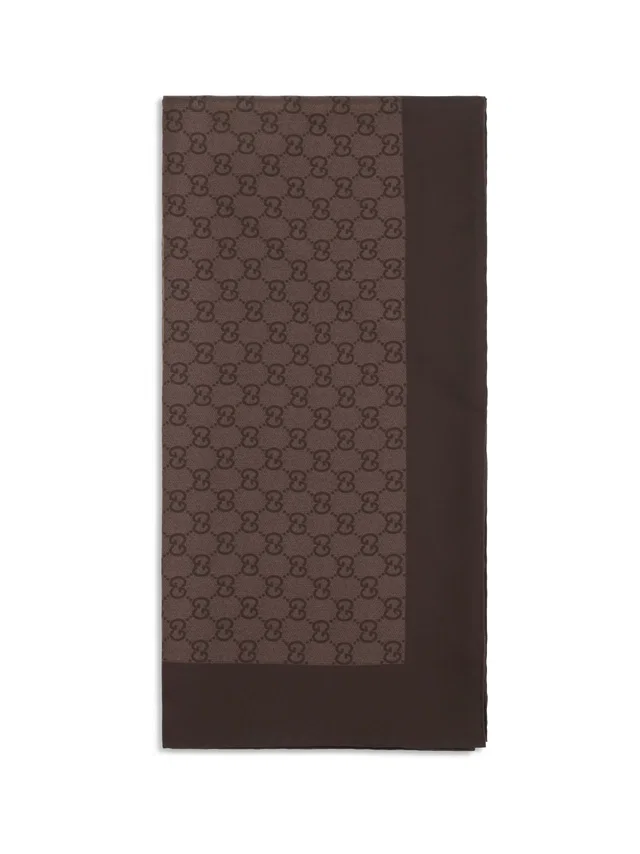 Gucci Gg Silk Twill Jacquard Scarf — Brown Scarfs in Brown Silk from HEWI