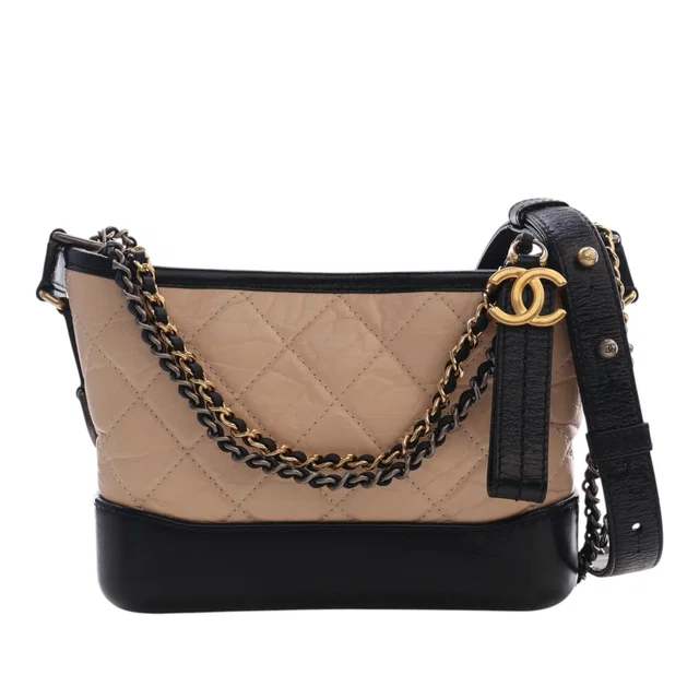 Brown Chanel Small Quilted Aged Calfskin Gabrielle Hobo Crossbody Bag in Brown Calfskin from Designer Revival