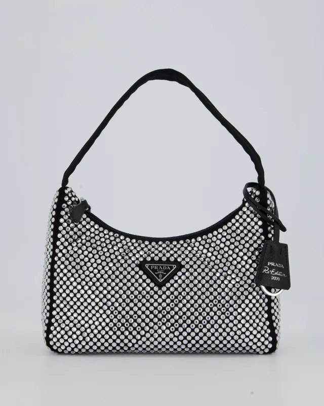 Prada Re-Edition 2000 Black and Silver Crystal Bag in Satin from Sellier