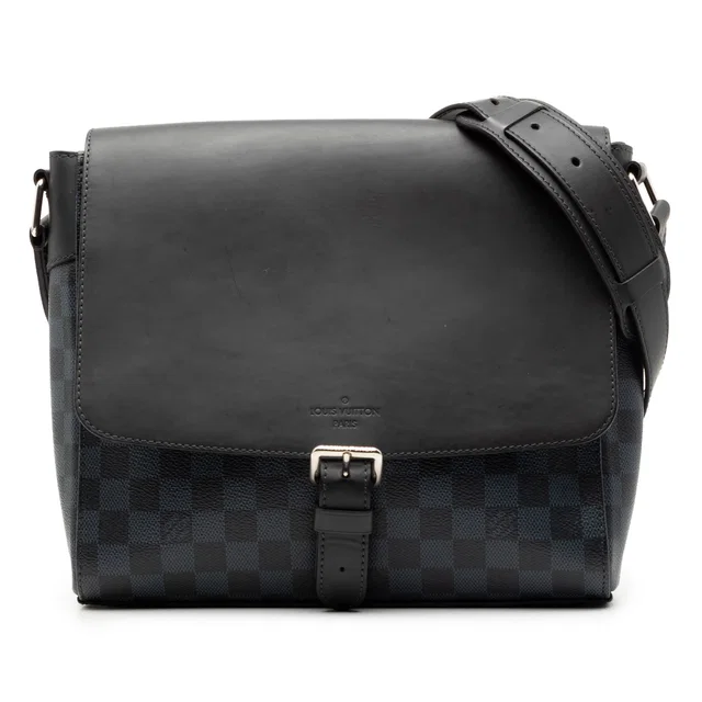 Black Louis Vuitton Damier Cobalt Newport Messenger PM Crossbody Bag in Black Leather from Designer Revival