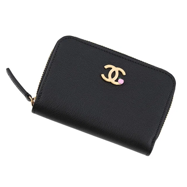 Chanel CC Logo Apple Motif Zip Coin Purse BlackAP5297-B25416-UB900 Grained Goatskin Leather in Goatskin from GALLERY RARE