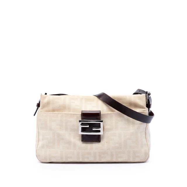 Beige Fendi Zucca Canvas Shoulder Bag in Beige Canvas from Designer Revival