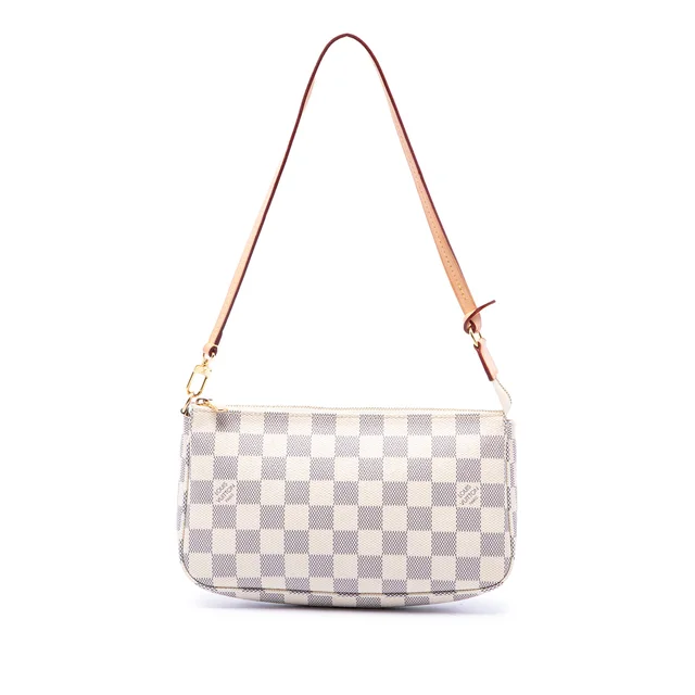 White Louis Vuitton Damier Azur Pochette Accessoires Shoulder Bag in White Canvas from Designer Revival