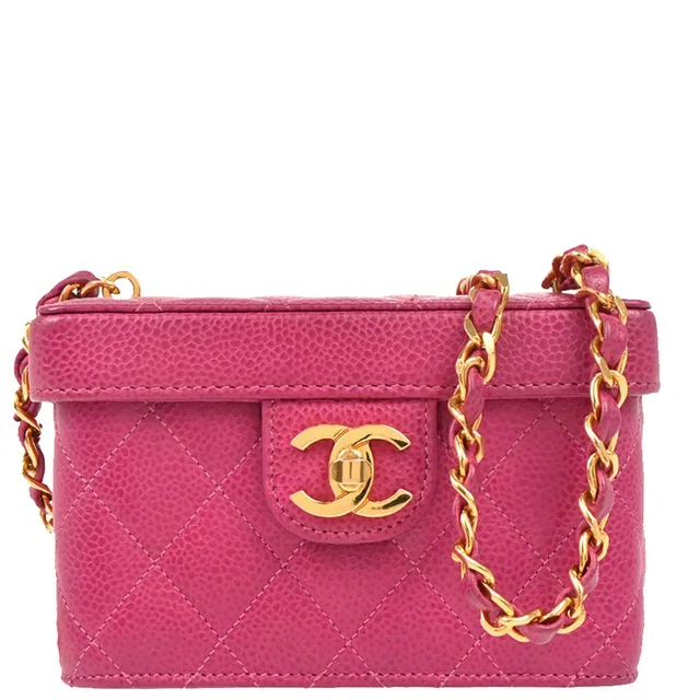 Chanel 1991-1994 Pink Caviar Vanity Shoulder Bag in Pink Caviar leather from AMORE Vintage Tokyo
