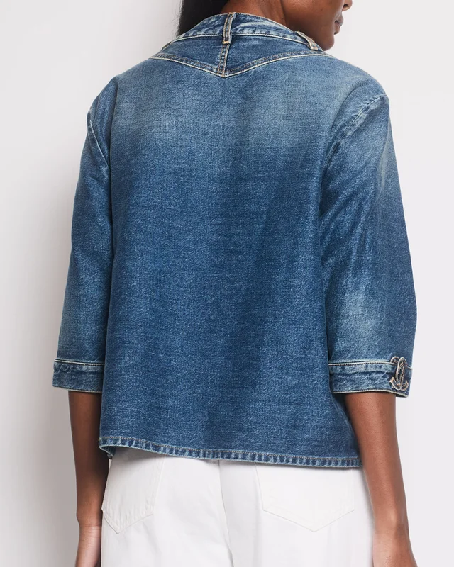 HOT* 24S Chanel Denim Top with CC Logo Embroideries and Crystal Buttons Details Size FR 44 (UK… in Denim from Sellier, photo 5 of 5