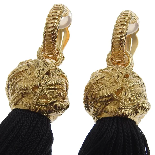 Saint Laurent Long Tassel Earrings Gold Black in Black Gold-plated metal from LuxUness, photo 3 of 9