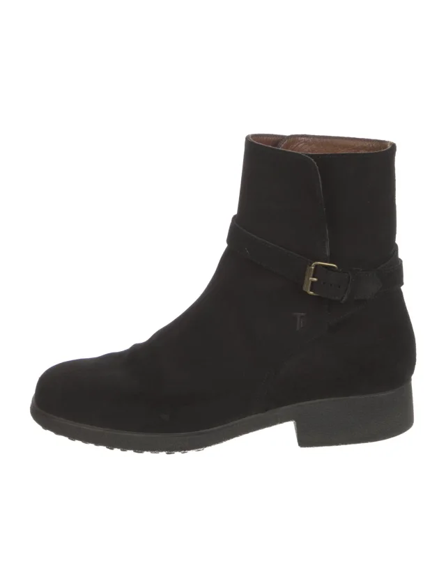 Tod's Suede Moto Boots in black Suede from The RealReal
