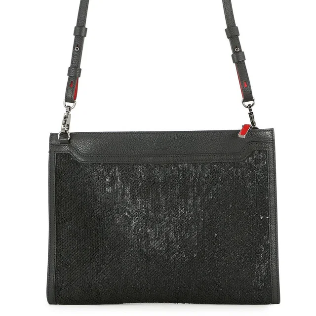 Christian Louboutin Shoulder Bag Sky Pouch Clutch Sequin Leather Clutch Black in black Leather from Poshmark