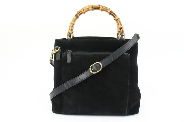 Gucci Black Suede Bamboo Tote 2way Crossbody Bag in Black Suede from Bagriculture